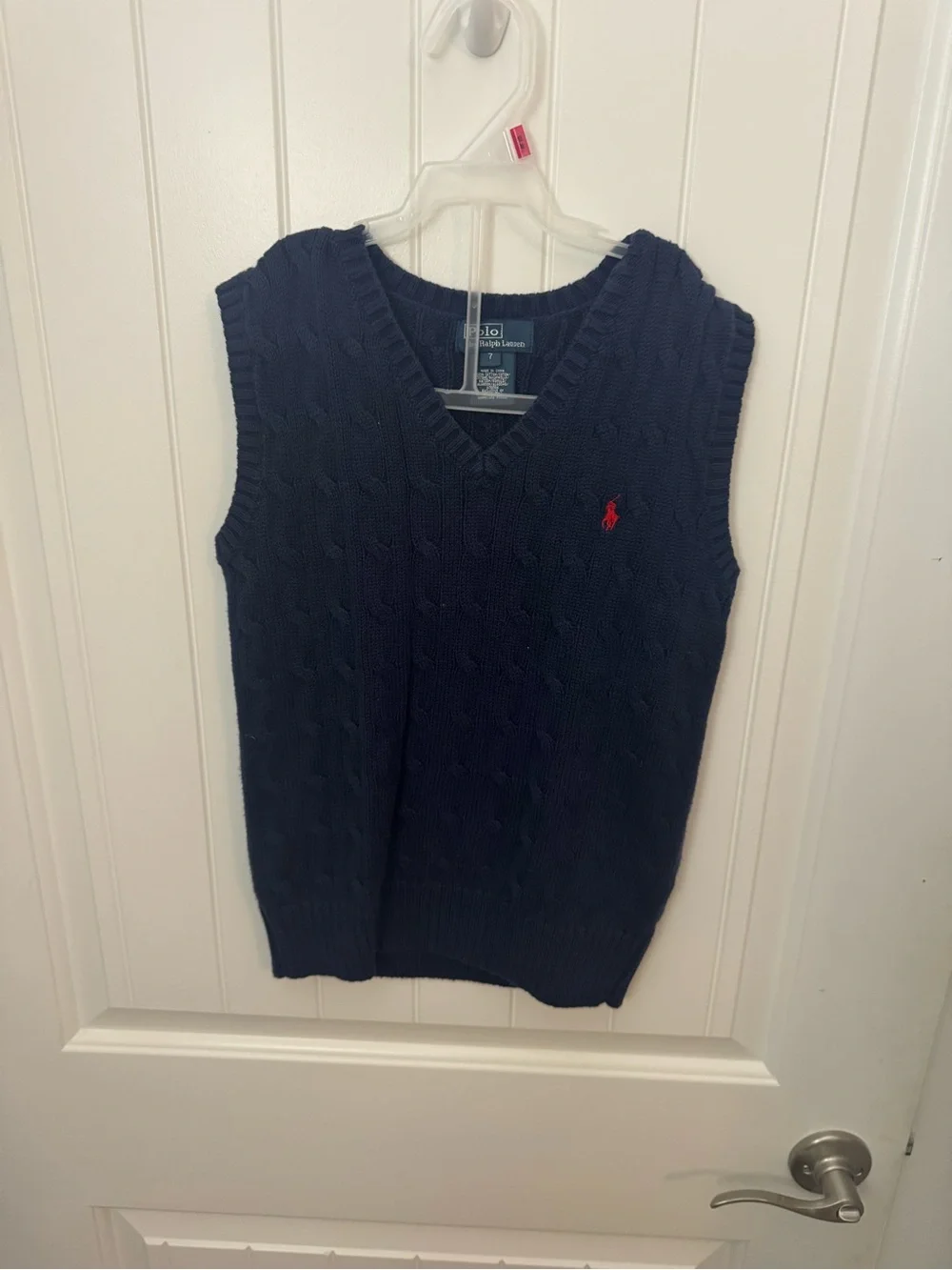 Polo by Ralph Lauren boys Navy Cable-Knit V-Neck Sweater Vest size 7